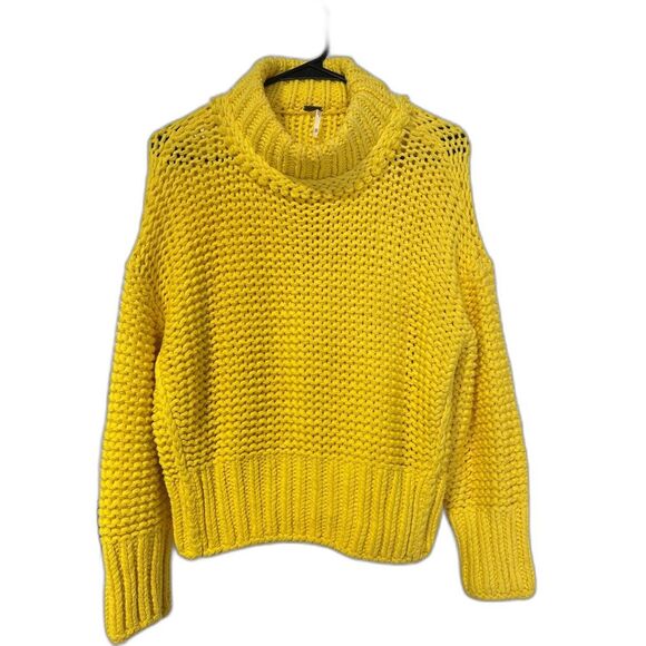 Free People My only Sunshine yellow turtleneck knit sweater size xs - Picture 2 of 9